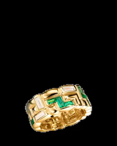 Boochier 18K Yellow Gold Half Emerald and Diamond Arcade Icon Ring | Thumbnail 2 Boochier 18K Yellow Gold Half Emerald and Diamond Arcade Icon Ring | Thumbnail 2