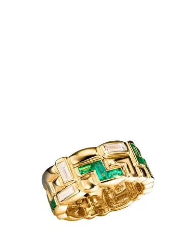 Boochier 18K Yellow Gold Half Emerald and Diamond Arcade Icon Ring | Thumbnail 1 Boochier 18K Yellow Gold Half Emerald and Diamond Arcade Icon Ring | Thumbnail 1