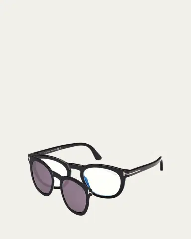 Tom Ford Men's FT5993-BM Round Blue-Block Optical Frames with Magnetic Sunglasses Clip | Thumbnail 3