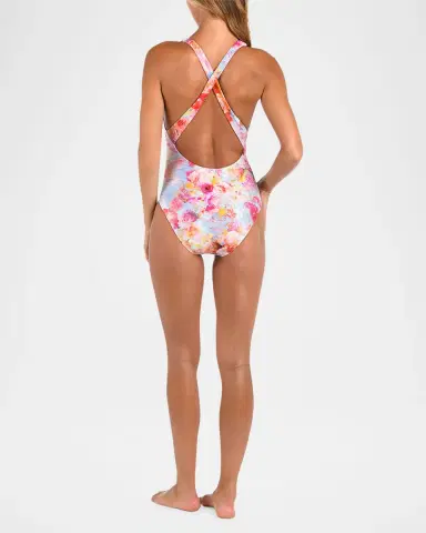 L'AGENCE Soft Cloud Floral Lisa Plunge One-Piece Swimsuit | Thumbnail 3