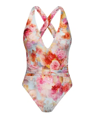 L'AGENCE Soft Cloud Floral Lisa Plunge One-Piece Swimsuit | Thumbnail 1