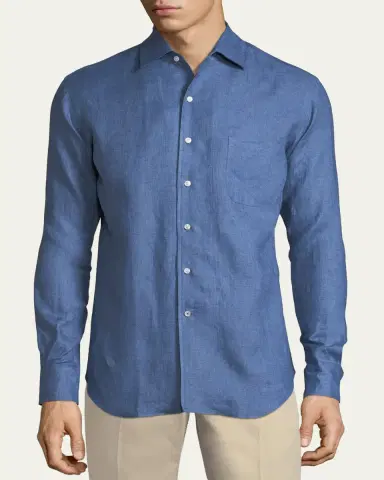 Loro Piana Men's Andre Long-Sleeve Linen Shirt | Thumbnail 6 Loro Piana Men's Andre Long-Sleeve Linen Shirt | Thumbnail 6