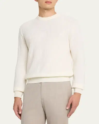 Brioni Men's Wool and Cashmere Cable Knit Crewneck Sweater | Thumbnail 4 Brioni Men's Wool and Cashmere Cable Knit Crewneck Sweater | Thumbnail 4