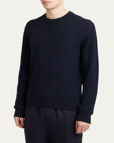 Brioni Men's Wool and Cashmere Cable Knit Crewneck Sweater | Thumbnail 8 Brioni Men's Wool and Cashmere Cable Knit Crewneck Sweater | Thumbnail 8