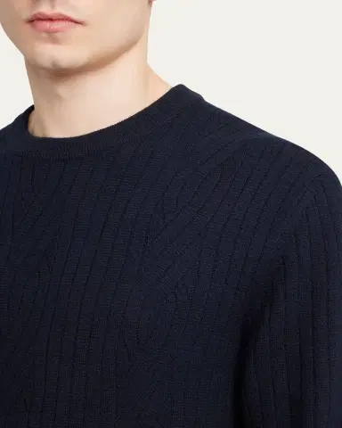 Brioni Men's Wool and Cashmere Cable Knit Crewneck Sweater | Thumbnail 9 Brioni Men's Wool and Cashmere Cable Knit Crewneck Sweater | Thumbnail 9