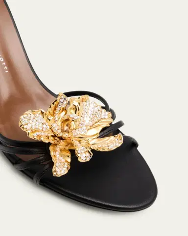 Giuseppe Zanotti Crystal Orchid & Leather Kitten-Heel Mule Sandals | Thumbnail 3 Giuseppe Zanotti Crystal Orchid & Leather Kitten-Heel Mule Sandals | Thumbnail 3