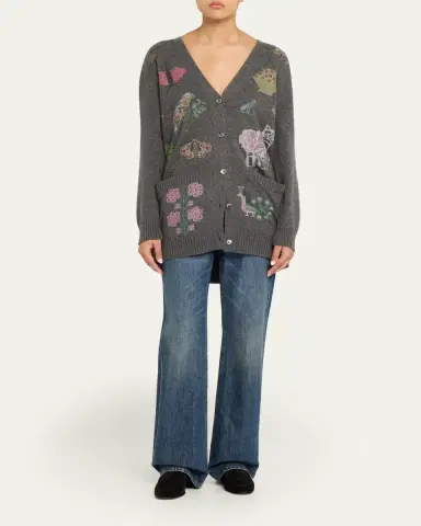 Libertine Needlepoint Embellished Cashmere Oversized V-Neck Cardigan | Thumbnail 2 Libertine Needlepoint Embellished Cashmere Oversized V-Neck Cardigan | Thumbnail 2