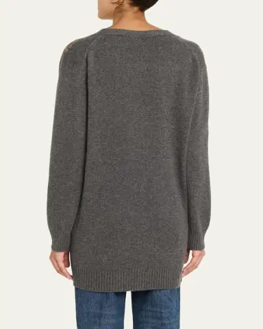 Libertine Needlepoint Embellished Cashmere Oversized V-Neck Cardigan | Thumbnail 3 Libertine Needlepoint Embellished Cashmere Oversized V-Neck Cardigan | Thumbnail 3