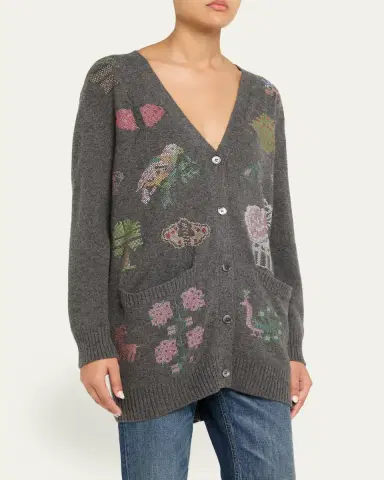 Libertine Needlepoint Embellished Cashmere Oversized V-Neck Cardigan | Thumbnail 4 Libertine Needlepoint Embellished Cashmere Oversized V-Neck Cardigan | Thumbnail 4