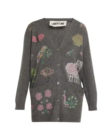 Libertine Needlepoint Embellished Cashmere Oversized V-Neck Cardigan | Thumbnail 1 Libertine Needlepoint Embellished Cashmere Oversized V-Neck Cardigan | Thumbnail 1