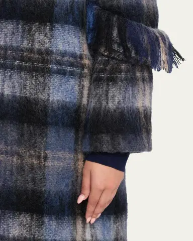 LOEWE Single-Breasted Plaid Wool Fringe Long Coat | Thumbnail 5