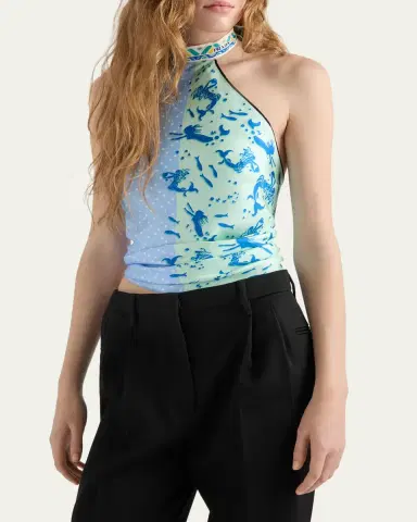 Prada Backless Printed Silk Twill Top | Thumbnail 2