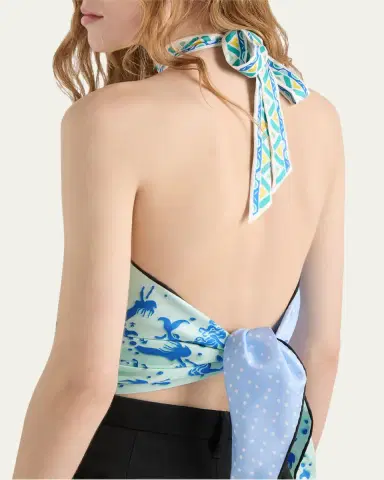 Prada Backless Printed Silk Twill Top | Thumbnail 3
