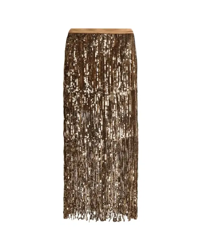 TWP Laurel Trapped Fringe Sequined Skirt