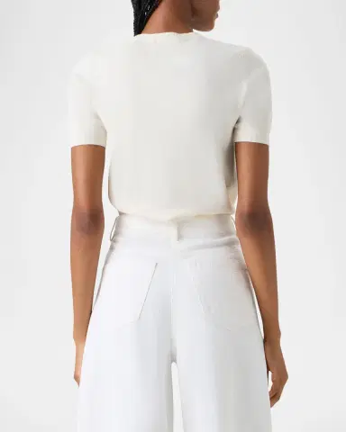 Akris punto Fine Merino Wool Knit Short-Sleeve Crew Neck Sweater | Thumbnail 3