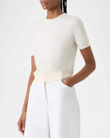 Akris punto Fine Merino Wool Knit Short-Sleeve Crew Neck Sweater | Thumbnail 4