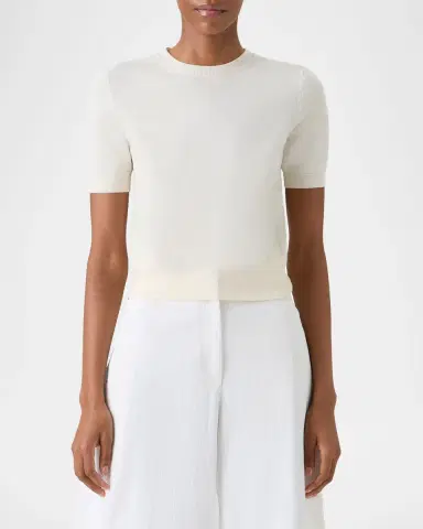 Akris punto Fine Merino Wool Knit Short-Sleeve Crew Neck Sweater | Thumbnail 6