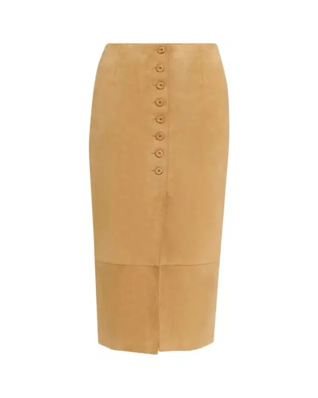 Suede Button-Front Midi Skirt