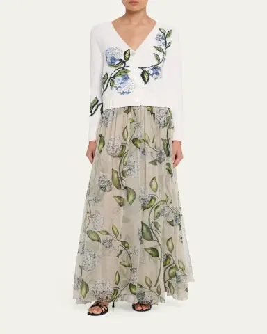 Oscar de la Renta Porcelain Flower Chiffon Maxi Skirt | Thumbnail 2