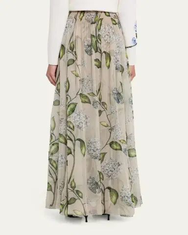 Oscar de la Renta Porcelain Flower Chiffon Maxi Skirt | Thumbnail 3