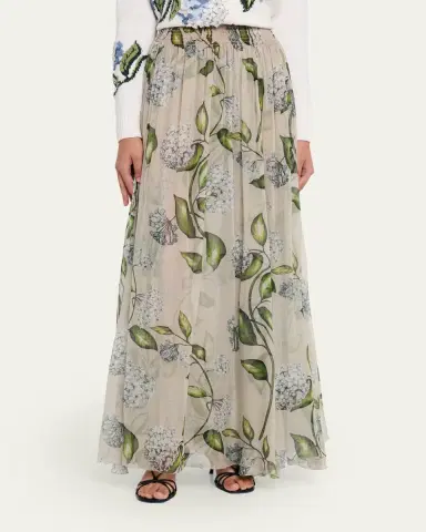 Oscar de la Renta Porcelain Flower Chiffon Maxi Skirt | Thumbnail 4