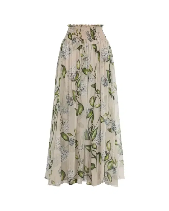 Porcelain Flower Chiffon Maxi Skirt