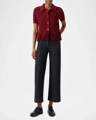 Akris punto Chunky Cotton Mesh Knit Fringed Collared Cardigan | Thumbnail 2