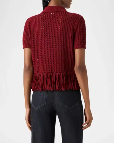 Akris punto Chunky Cotton Mesh Knit Fringed Collared Cardigan | Thumbnail 3