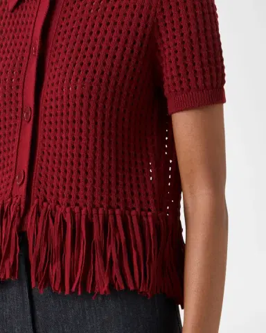 Akris punto Chunky Cotton Mesh Knit Fringed Collared Cardigan | Thumbnail 5
