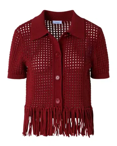 Akris punto Chunky Cotton Mesh Knit Fringed Collared Cardigan | Thumbnail 1
