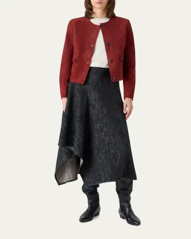 Akris punto Single-Breasted Suede Collarless Jacket | Thumbnail 2 Akris punto Single-Breasted Suede Collarless Jacket | Thumbnail 2