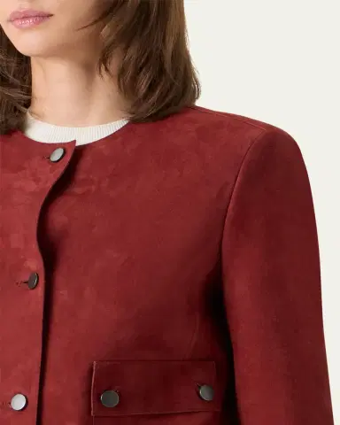 Akris punto Single-Breasted Suede Collarless Jacket | Thumbnail 5 Akris punto Single-Breasted Suede Collarless Jacket | Thumbnail 5