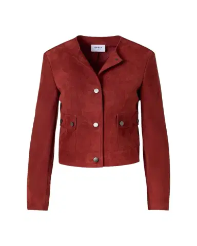 Akris punto Single-Breasted Suede Collarless Jacket | Thumbnail 1 Akris punto Single-Breasted Suede Collarless Jacket | Thumbnail 1