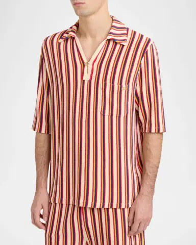Valentino Garavani Men's Striped Toweling Camp Shirt | Thumbnail 3