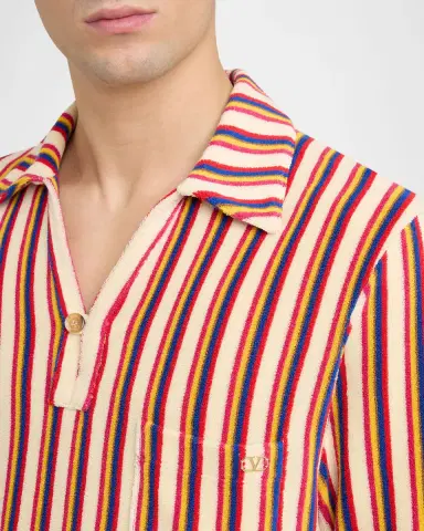 Valentino Garavani Men's Striped Toweling Camp Shirt | Thumbnail 4