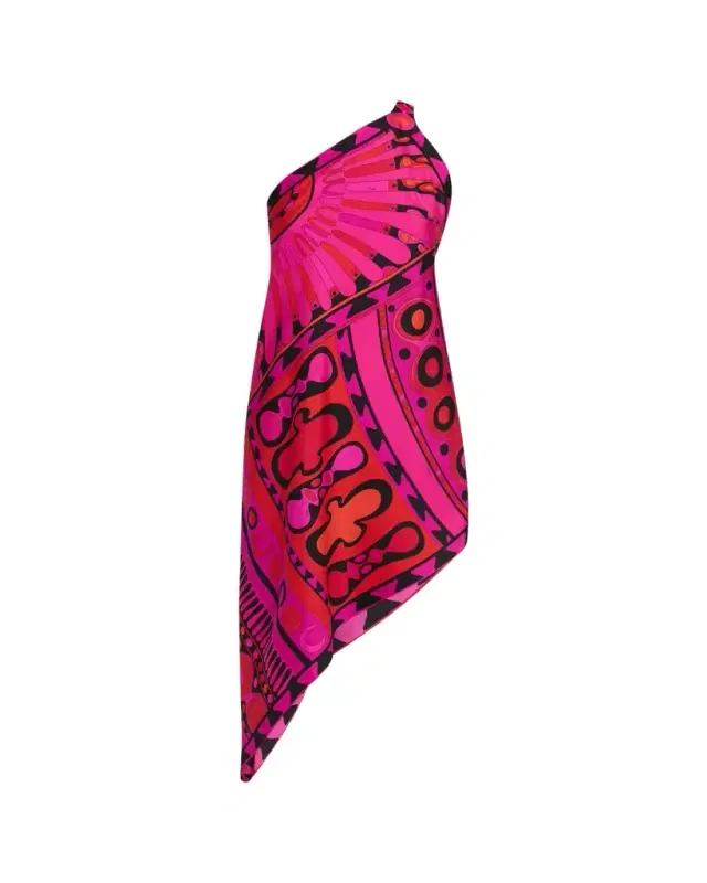 Pucci One-Shoulder Soleil-Print Silk Twill Asymmetric Mini Dress