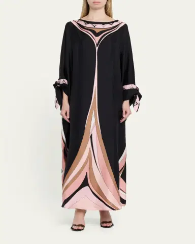 PUCCI Fari-Print Silk Twill Tie-Cuff Caftan Dress | Thumbnail 2