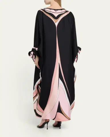 PUCCI Fari-Print Silk Twill Tie-Cuff Caftan Dress | Thumbnail 3