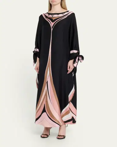 PUCCI Fari-Print Silk Twill Tie-Cuff Caftan Dress | Thumbnail 4