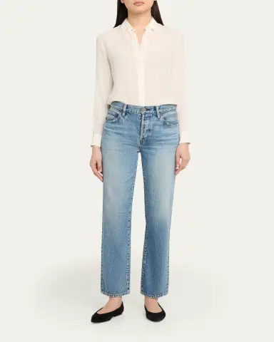 Moussy Vintage Washed Denim Mid-Rise Straight-Leg Jeans | Thumbnail 2