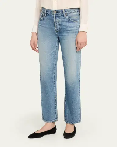 Moussy Vintage Washed Denim Mid-Rise Straight-Leg Jeans | Thumbnail 4