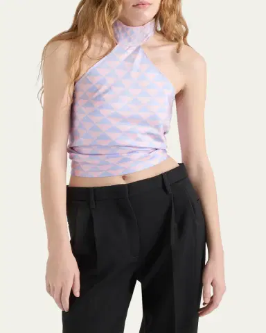 Prada Triangle-Print Silk Halter Top | Thumbnail 3 Prada Triangle-Print Silk Halter Top | Thumbnail 3