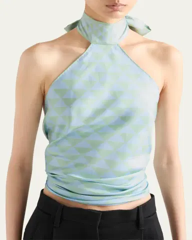 Prada Triangle-Print Silk Halter Top | Thumbnail 2 Prada Triangle-Print Silk Halter Top | Thumbnail 2