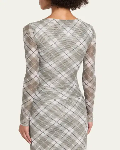 Ronny Kobo Flume Plaid-Print Mesh Top | Thumbnail 3 Ronny Kobo Flume Plaid-Print Mesh Top | Thumbnail 3