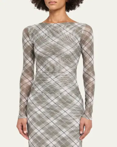Ronny Kobo Flume Plaid-Print Mesh Top | Thumbnail 4 Ronny Kobo Flume Plaid-Print Mesh Top | Thumbnail 4