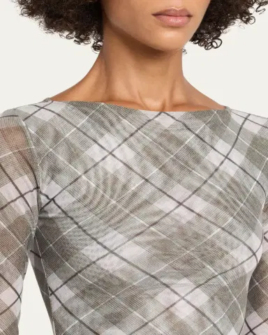 Ronny Kobo Flume Plaid-Print Mesh Top | Thumbnail 5 Ronny Kobo Flume Plaid-Print Mesh Top | Thumbnail 5