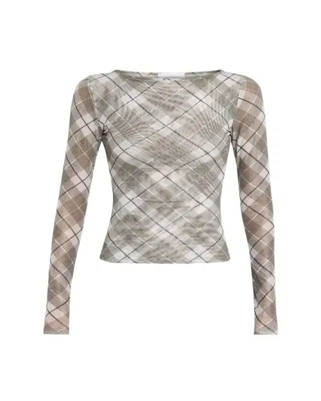 Ronny Kobo Flume Plaid-Print Mesh Top