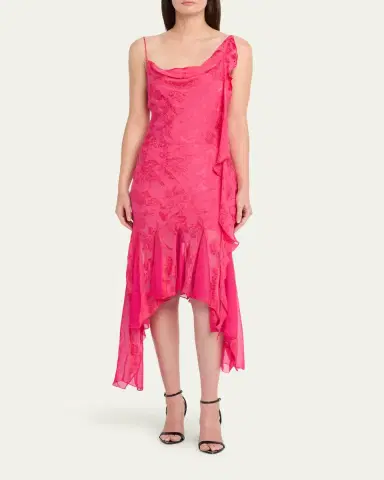 Ronny Kobo Aeris Draped Floral Jacquard Godet Midi Dress | Thumbnail 2