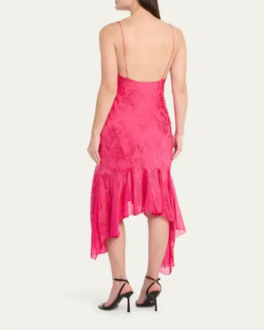 Ronny Kobo Aeris Draped Floral Jacquard Godet Midi Dress | Thumbnail 3