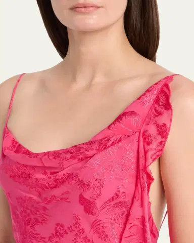 Ronny Kobo Aeris Draped Floral Jacquard Godet Midi Dress | Thumbnail 5